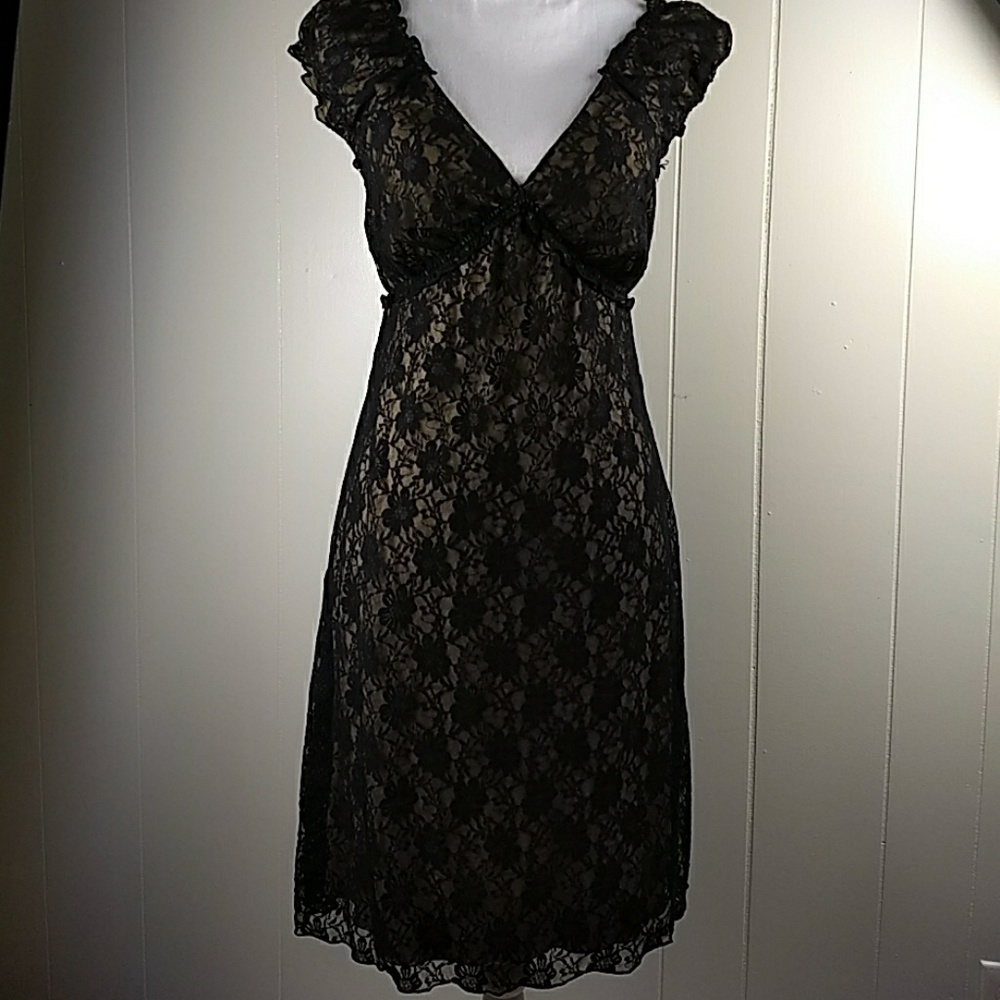 Size large black and gold lace dress lace overlay
